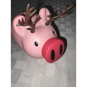 Rare Old Navy Christmas Antlers Plastic Pink Piggy Bank Screw Nose Cap